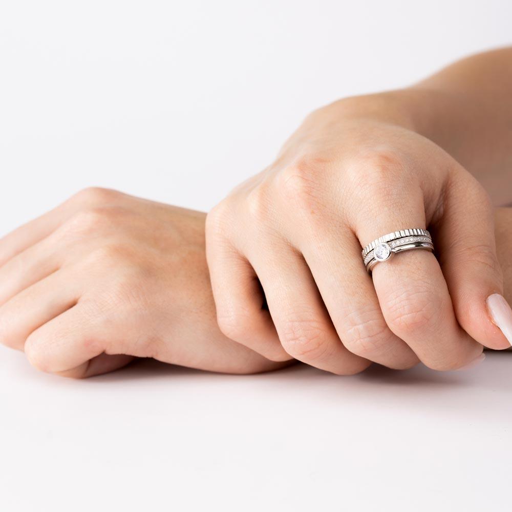 Rhodium Plated 925 Sterling Silver Channel Center CZ Stackable Ring Set - STR01125