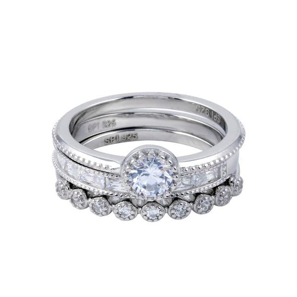Silver 925 Rhodium Plated CZ Stackable Ring Set - STR01126 | Silver Palace Inc.