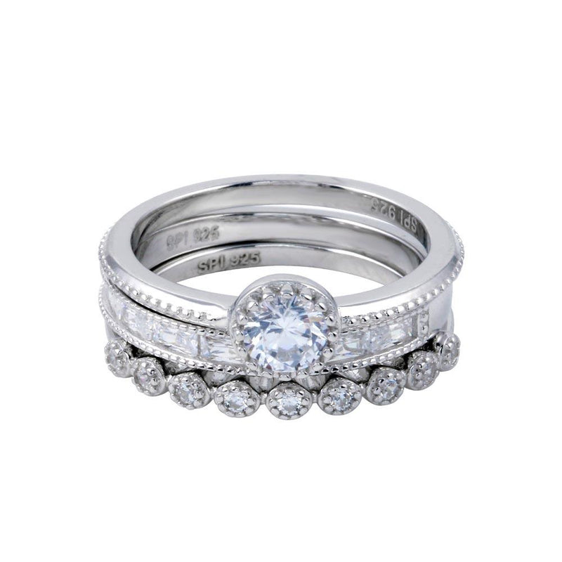 Rhodium Plated 925 Sterling Silver CZ Stackable Ring Set - STR01126 | Silver Palace Inc.
