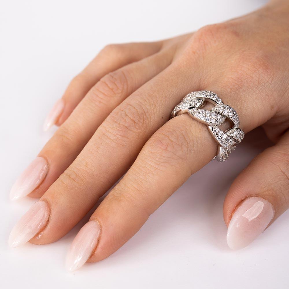 Anillo de eslabones curvos de plata de ley 925 rodiada de 9,8 mm - STR01130RH