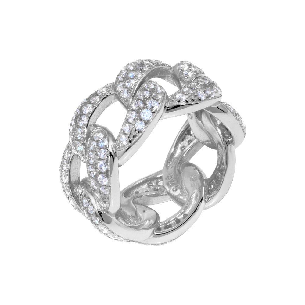 Anillo de eslabones curvos de plata de ley 925 rodiada de 9,8 mm - STR01130RH