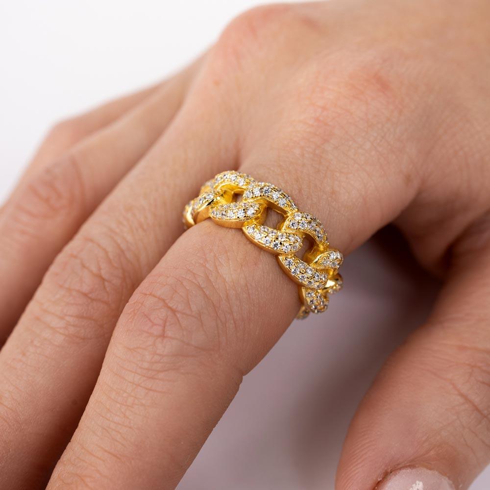 Gold Plated 925 Sterling Silver Curb Design Link Ring 7.3mm - STR01131GP