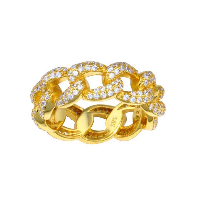 Silver 925 Gold Plated Curb Design Link Ring 7.3mm - STR01131GP | Silver Palace Inc.