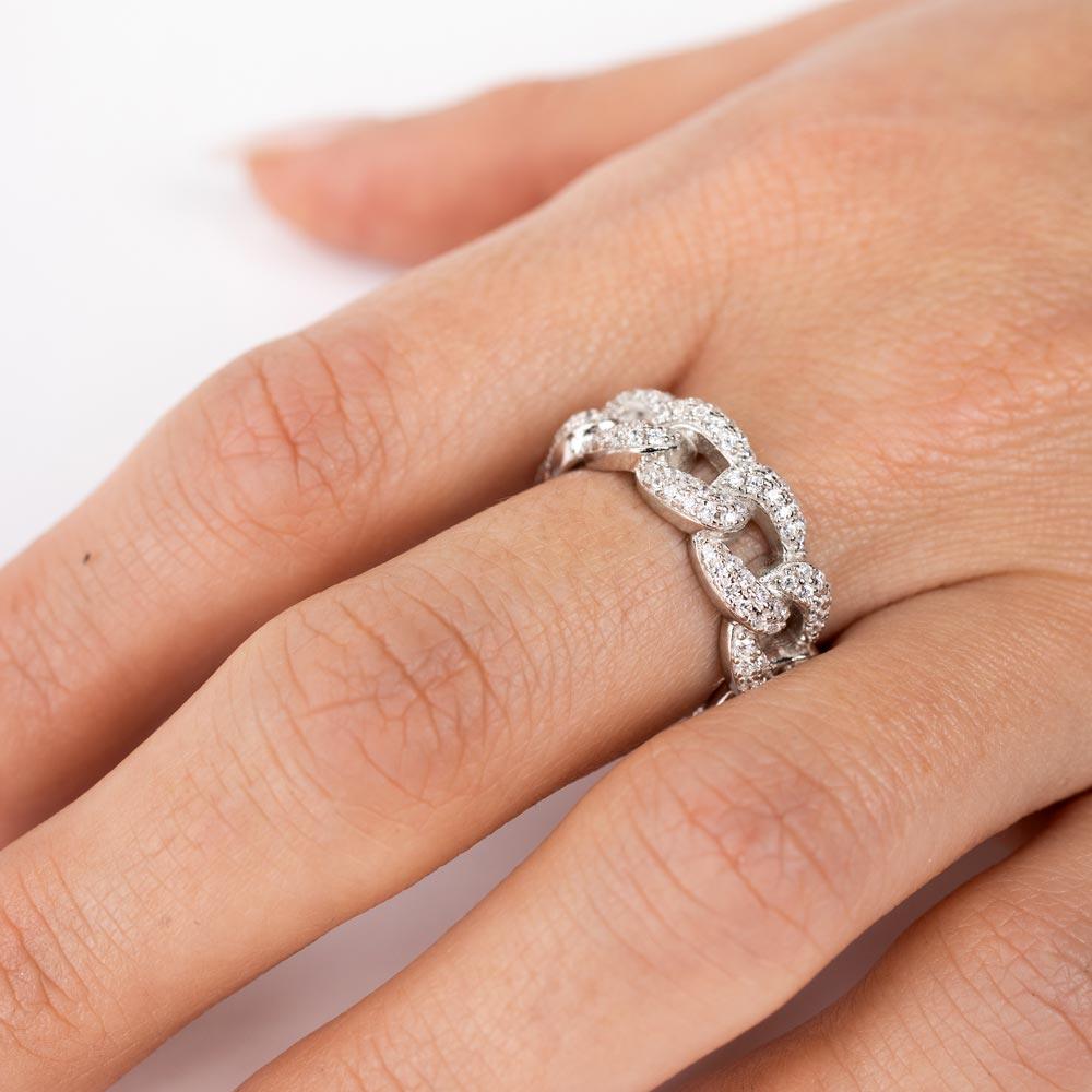 Anillo de eslabones curvos de plata de ley 925 rodiada de 7,3 mm - STR01131RH