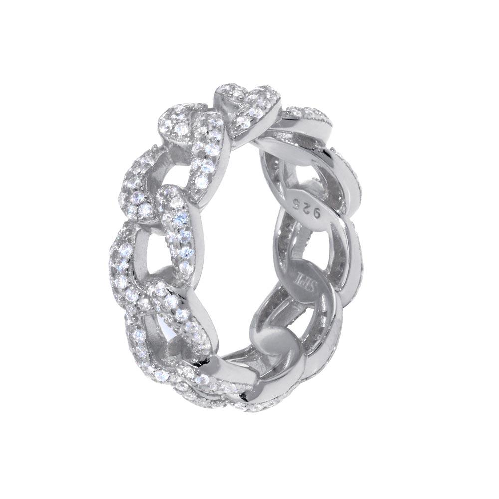 Anillo de eslabones curvos de plata de ley 925 rodiada de 7,3 mm - STR01131RH