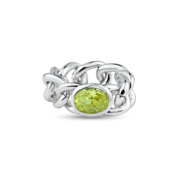 Rhodium Plated 925 Sterling Silver Chain Ring Yellow CZ Ring - STR01134-YZ | Silver Palace Inc.