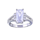 Rhodium Plated 925 Sterling Silver Open Shank Wide Rectangle Center CZ Bridal Ring - STR01141 | Silver Palace Inc.