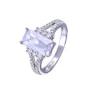 Rhodium Plated 925 Sterling Silver Open Shank Wide Rectangle Center CZ Bridal Ring - STR01141