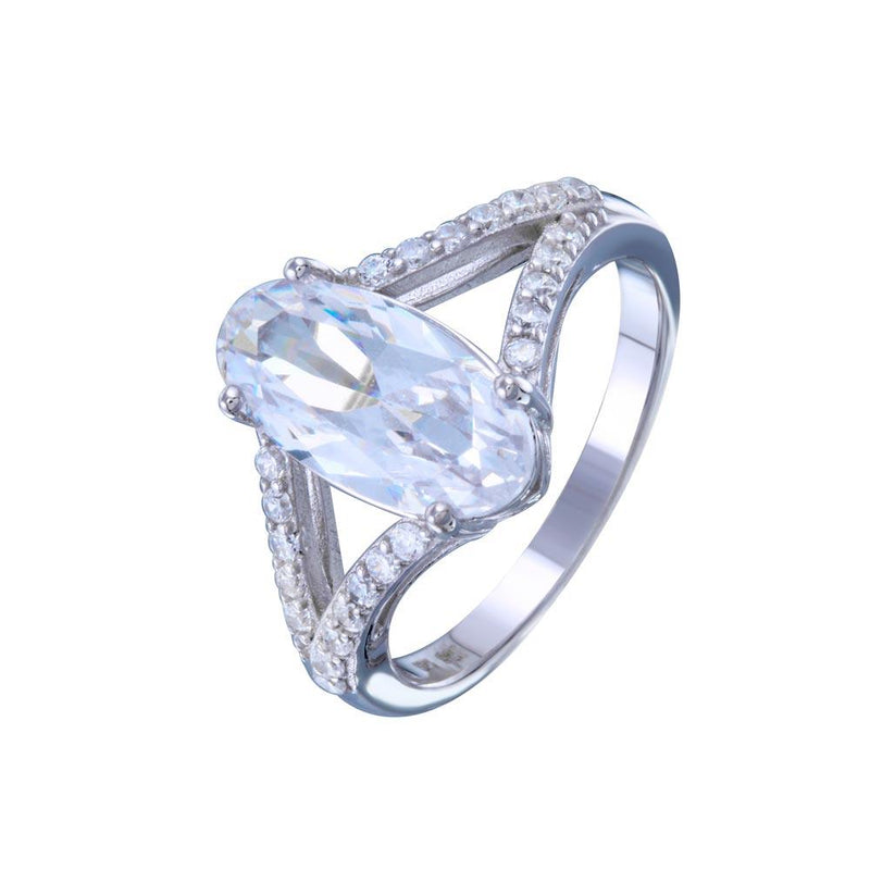Rhodium Plated 925 Sterling Silver Open Shank Oval Center CZ Bridal Ring - STR01142
