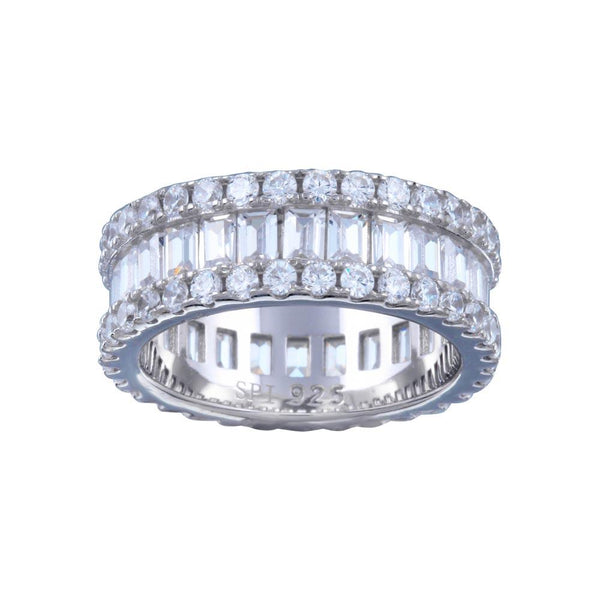 Rhodium Plated 925 Sterling Silver CZ Baquette Band with Border Ring  - STR01144 | Silver Palace Inc.