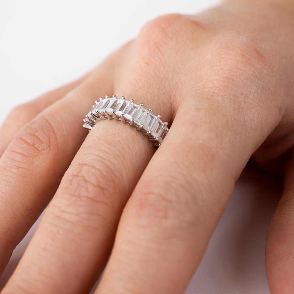 Rhodium Plated 925 Sterling Silver Two Bar Baguette with Clear CZ Ring - STR01146