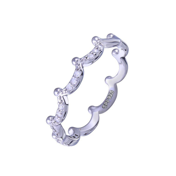 Rhodium Plated 925 Sterling Silver Half Eternity Crown Clear CZ Ring - STR01155 | Silver Palace Inc.