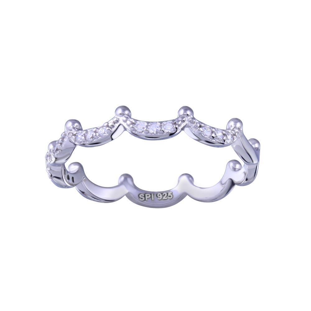 Anillo de media corona de eternidad en plata de ley 925 rodiada con circonitas transparentes - STR01155