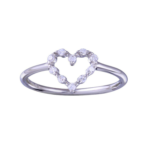 Silver 925 Rhodium Plated Heart Clear CZ Ring - STR01158 | Silver Palace Inc.