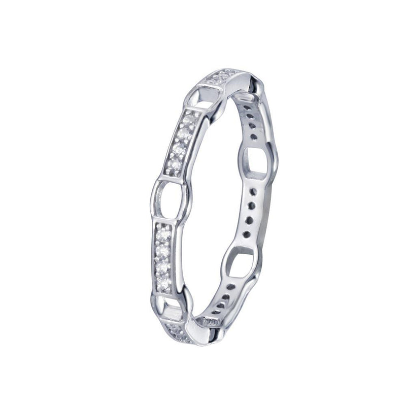 Silver 925 Rhodium Plated CZ Link Ring - STR01161