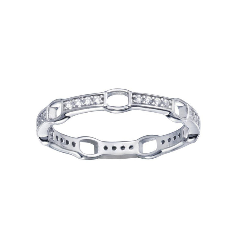 Rhodium Plated 925 Sterling Silver CZ Link Ring - STR01161 | Silver Palace Inc.