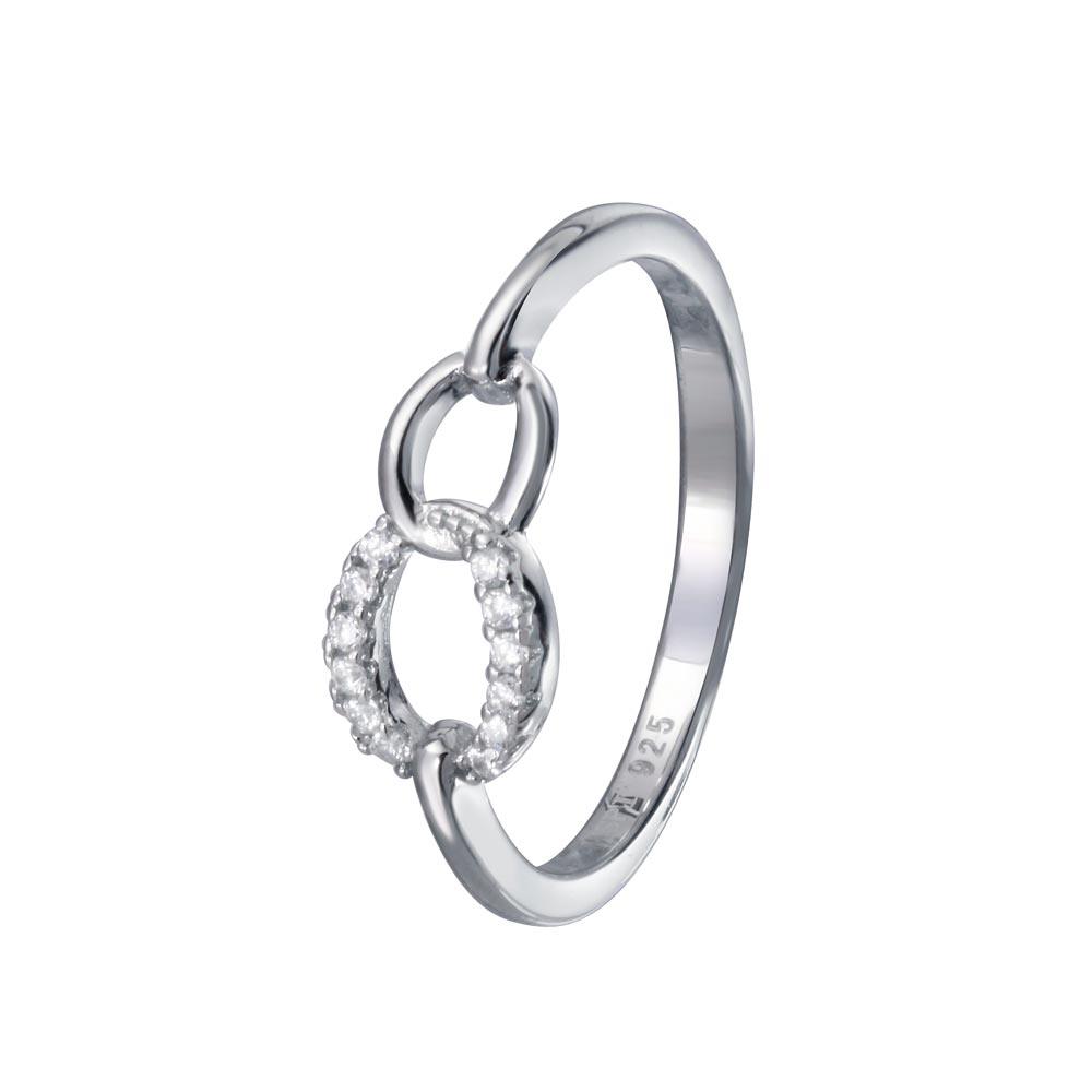 Anillo pequeño de plata de ley 925 rodiada con eslabones ovalados abiertos y circonita cúbica transparente - STR01162