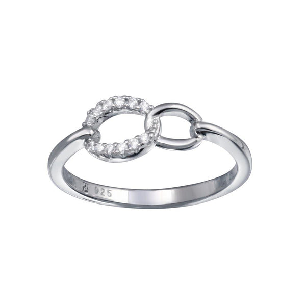 Rhodium Plated 925 Sterling Silver Small Open Oval Link Clear CZ Ring - STR01162 | Silver Palace Inc.