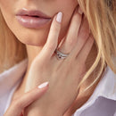 Anillo de boda de estrella de deseo de triple banda chapado en rodio de plata 925 con circonita cúbica - STR01061