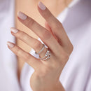 Anillo de boda de estrella de deseo de triple banda chapado en rodio de plata 925 con circonita cúbica - STR01061