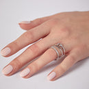 Anillo de boda de estrella de deseo de triple banda chapado en rodio de plata 925 con circonita cúbica - STR01061