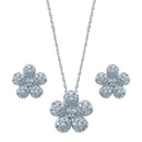 Rhodium Plated 925 Sterling Silver Flower CZ Inlay Stud Earring and Necklace Set - STS00064 | Silver Palace Inc.