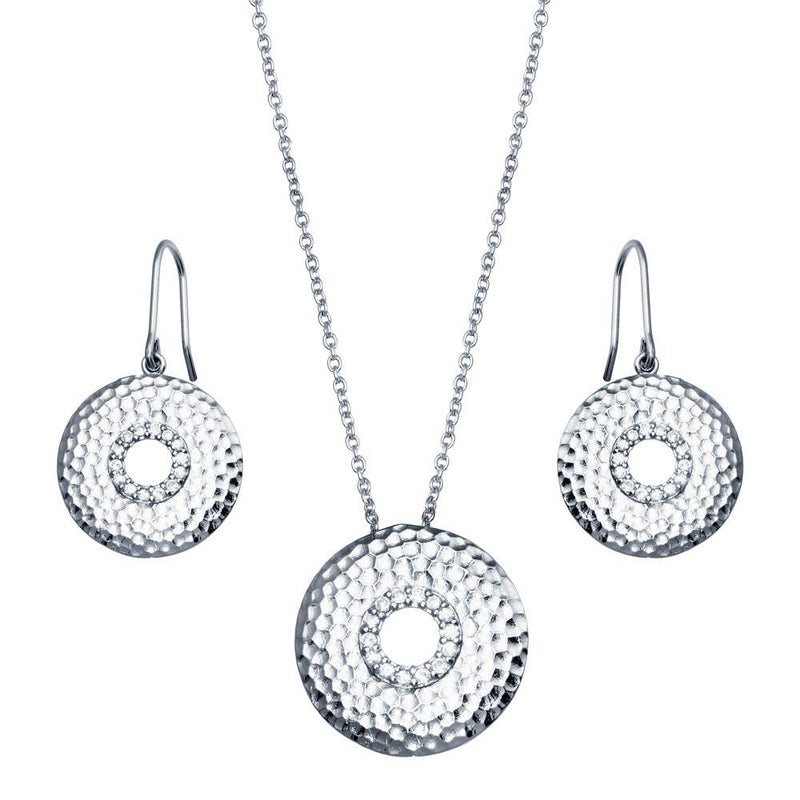 Closeout-Silver 925 Rhodium Plated Round CZ Hook Earring and Necklace Set - STS00101 | Silver Palace Inc.