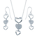 Rhodium Plated 925 Sterling Silver Multiple Graduated Open and Closed Heart CZ Hook Earring and Necklace Set - STS00103 | Silver Palace Inc.
