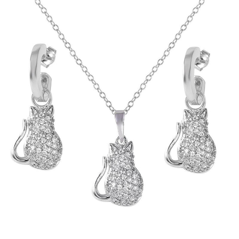 Silver 925 Rhodium Plated Fat Cat Set - STS00117 | Silver Palace Inc.
