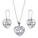 Closeout-Silver 925 Rhodium Plated Graduated Multiple Open Heart CZ Hook Earring and Necklace Set - STS00143 | Silver Palace Inc.