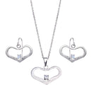 Closeout-Silver 925 Rhodium Plated Open Wide Heart CZ Dangling Hook Earring and Necklace Set - STS00155 | Silver Palace Inc.