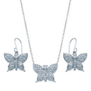 Rhodium Plated 925 Sterling Silver Butterfly CZ Hook Earring and Necklace Set - STS00160 | Silver Palace Inc.