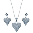 Rhodium Plated 925 Sterling Silver Heart CZ Stud Dangling Earring and Necklace Set - STS00164 | Silver Palace Inc.