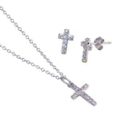 Silver 925 Rhodium Plated Cross CZ Stud Earring and Necklace Set - STS00169 | Silver Palace Inc.