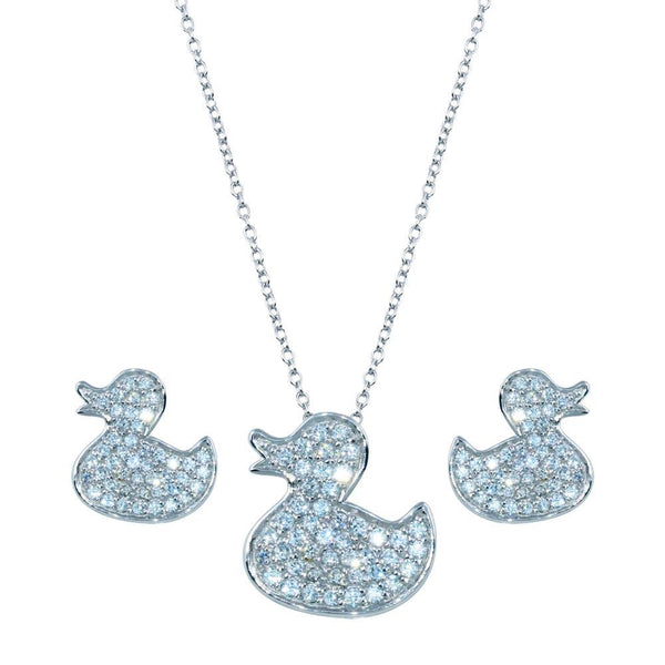 Silver 925 Rhodium Plated Duck CZ Stud Set - STS00282 | Silver Palace Inc.