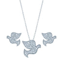 Rhodium Plated 925 Sterling Silver Dove CZ Stud Earring and Necklace Set - STS00285 | Silver Palace Inc.
