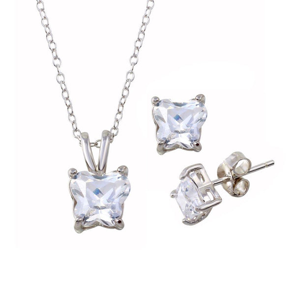 Silver 925 Rhodium Plated Butterfly Shape CZ Stud Earring and Necklace Set - STS00292 | Silver Palace Inc.
