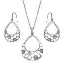 Closeout-Silver 925 Rhodium Plated Open Teardrop CZ Dangling Hook Earring and Necklace Set - STS00316 | Silver Palace Inc.