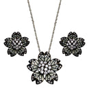 Closeout-Silver 925 Black Rhodium Plated Flower White Enamel CZ Set - STS00388 | Silver Palace Inc.