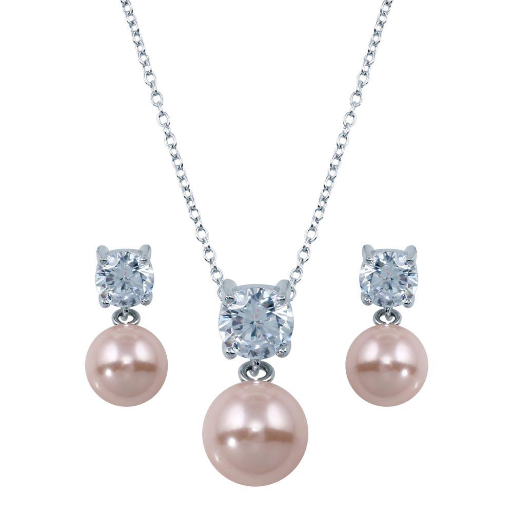 Rhodium Plated 925 Sterling Silver Pink Pearl Dangling Stud 