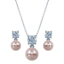 Rhodium Plated 925 Sterling Silver Pink Pearl Dangling Stud Earring and Necklace Set - STS00427 | Silver Palace Inc.