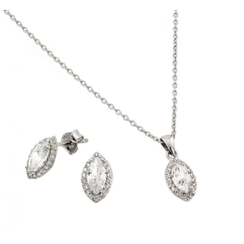 Silver 925 Rhodium Plated Marquis CZ Stud Earring and Necklace Set - STS00485CZ | Silver Palace Inc.