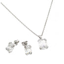 Rhodium Plated 925 Sterling Silver Birthstone CZ Stud Earring and Necklace Set - STS00486
