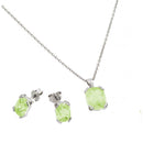 Rhodium Plated 925 Sterling Silver Birthstone CZ Stud Earring and Necklace Set - STS00486