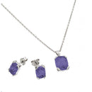 Rhodium Plated 925 Sterling Silver Birthstone CZ Stud Earring and Necklace Set - STS00486