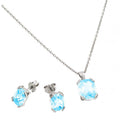 Rhodium Plated 925 Sterling Silver Birthstone CZ Stud Earring and Necklace Set - STS00486