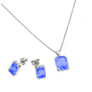 Rhodium Plated 925 Sterling Silver Birthstone CZ Stud Earring and Necklace Set - STS00486