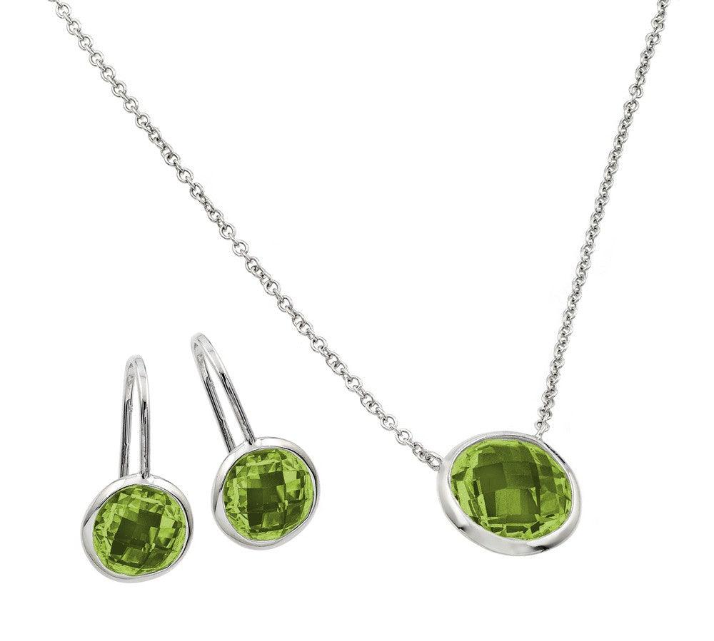 Rhodium Plated 925 Sterling Silver CZ Round Birthstone Lever Back Set - STS00487