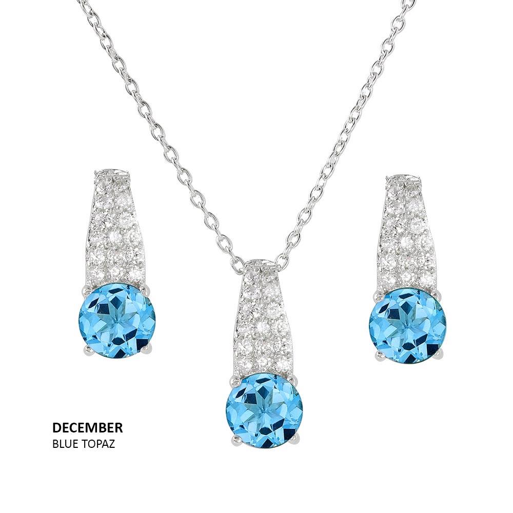 Silver 925 Rhodium Plated Teardrop CZ Birthstone Set - STS00495 | Silver Palace Inc.