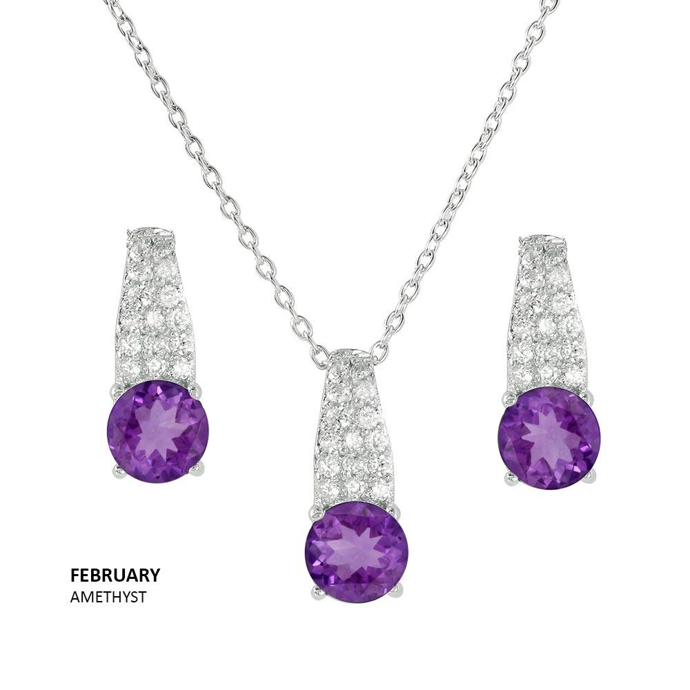 Silver 925 Rhodium Plated Teardrop CZ Birthstone Set - STS00495 | Silver Palace Inc.
